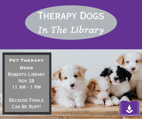 Therapy Dogs in the Library graphic. 